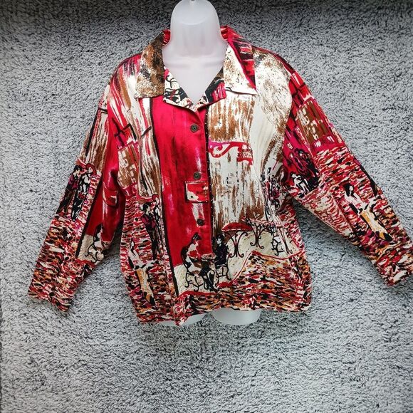 Um Company Vintage London Shacket. Woman's XL. Cafe Motif. 4 Button. Beadwork... - Picture 3 of 16